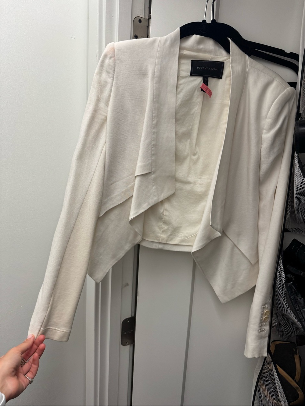 BCBGMaxAzria Ivory Open-Front Draped Blazer